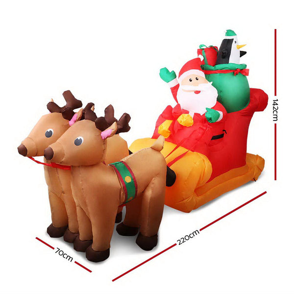 Seasonal Decorations Jingle Jollys Christmas Inflatable Santa Sleigh 2.2M Outdoor Decorations Led