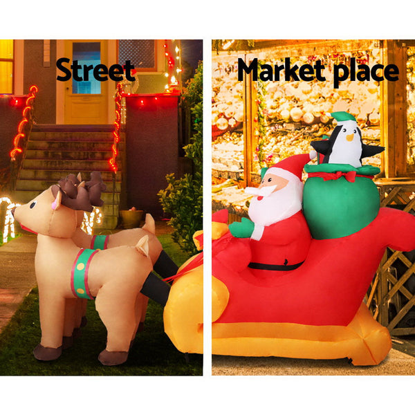 Seasonal Decorations Jingle Jollys Christmas Inflatable Santa Sleigh 2.2M Outdoor Decorations Led