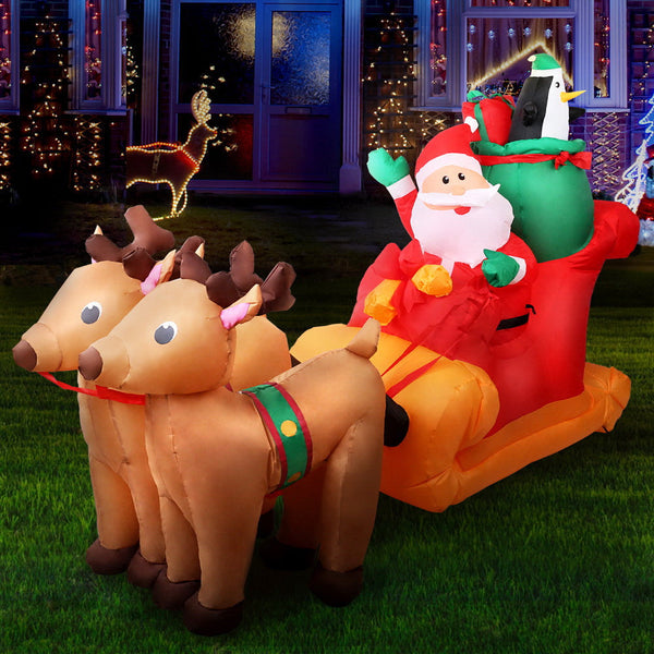 Seasonal Decorations Jingle Jollys Christmas Inflatable Santa Sleigh 2.2M Outdoor Decorations Led