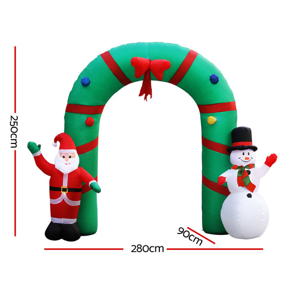 Seasonal Decorations Jingle Jollys Christmas Inflatable Giant Arch Way 2.8M Santa Snowman Light Decor