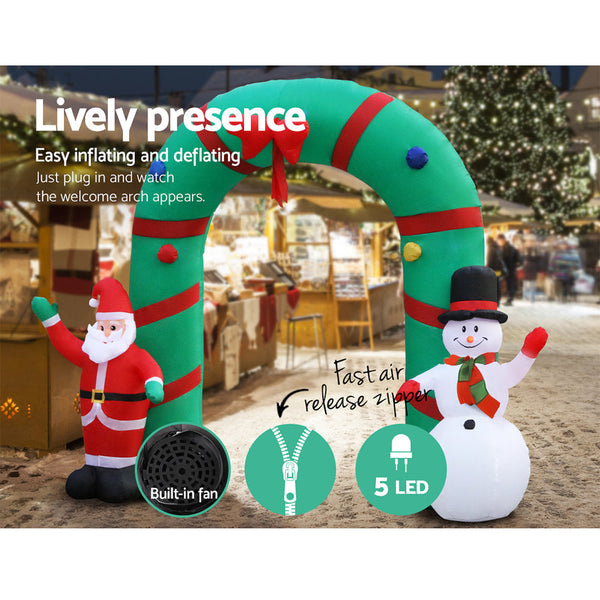 Seasonal Decorations Jingle Jollys Christmas Inflatable Giant Arch Way 2.8M Santa Snowman Light Decor