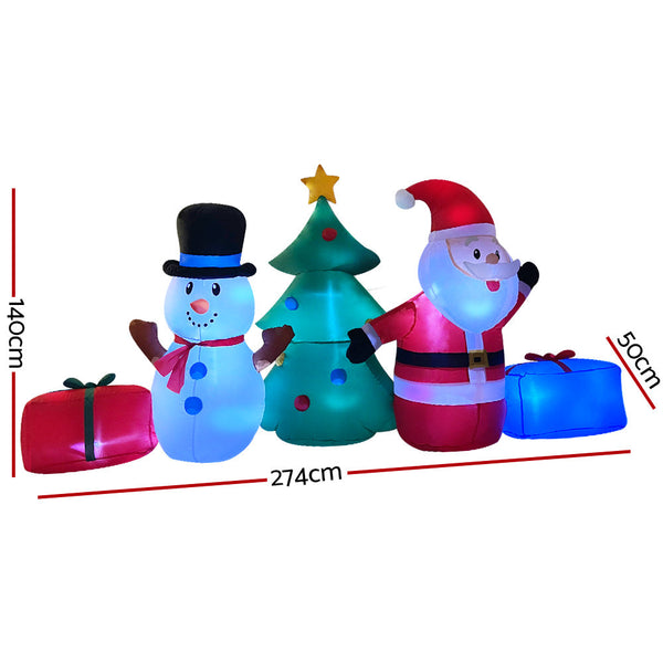 Seasonal Decorations Jingle Jollys Christmas Inflatable Tree Snowman Lights 2.7M Outdoor Decorations