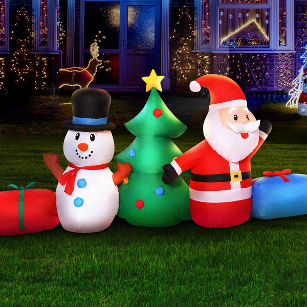 Seasonal Decorations Jingle Jollys Christmas Inflatable Tree Snowman Lights 2.7M Outdoor Decorations