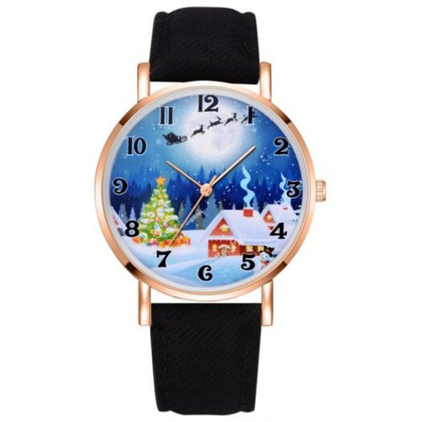 Watches Xr2496 Christmas Series Analog Quartz Pu Leather Watch For Women Black