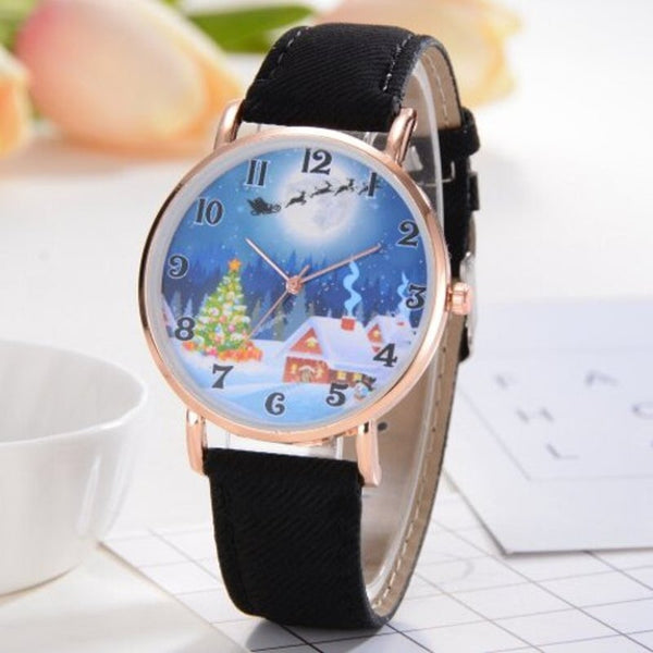 Watches Xr2496 Christmas Series Analog Quartz Pu Leather Watch For Women Black