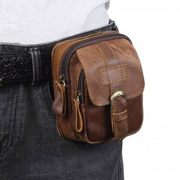 Bags Ls928 Men Retro Genuine Leather Waist Bag Outdoor Multifunction Pockets Wear On Belts Phone Package Light Brown