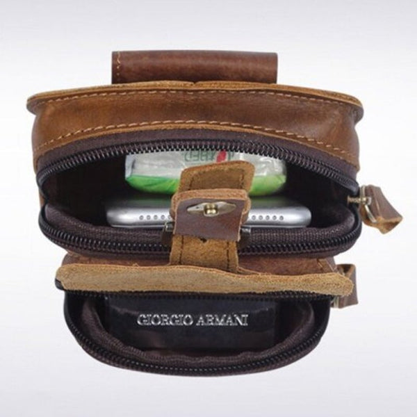 Bags Ls928 Men Retro Genuine Leather Waist Bag Outdoor Multifunction Pockets Wear On Belts Phone Package Light Brown