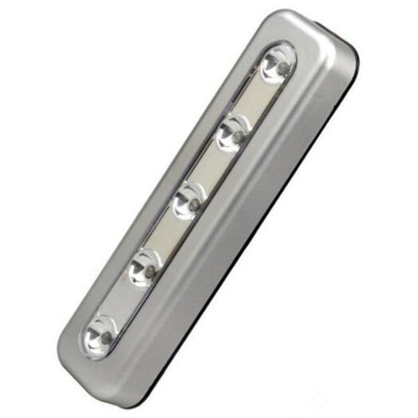 Night Lights Brightness Wireless Wall 5 Led Cabinet Closet Self Stick Tap Light Silver