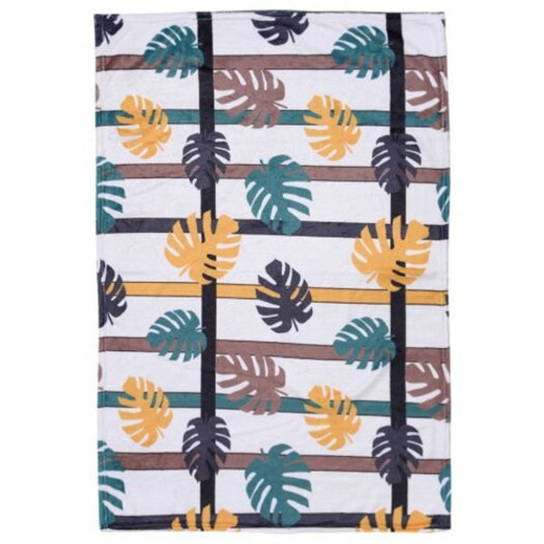 Blankets Yellow Green And Black Tricolor Tropical Leaves Double Sided Flannel Home Nap Warm Blanket Multi W27.6 X L39.4 Inch