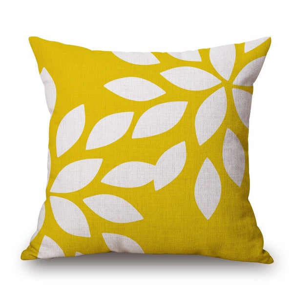 Yellow White Cotton Linen Pillow Cover