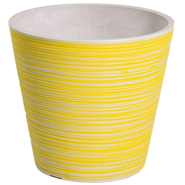 Yellow And White Engraved Pot 17Cm