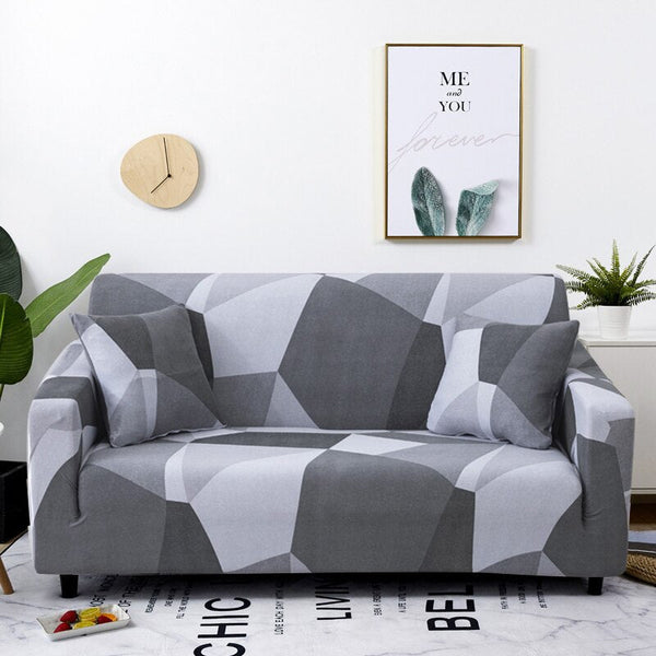 Slipcovers 2 Seater Sofa Cover White Gray Geometric Style Protection For Living Room Chair Elastic Stretchable Slipcover