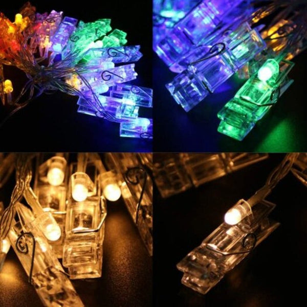 2 4 Metet Led Photo Clip String Lights Battery Powered For Bedroom Party Wedding Multicolor 2M 20 Leds