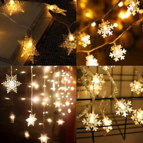 Seasonal Decorations Snowflake Light String Led 5V White Indoor Fairy Lights For Christmas Day Party Decoration 2 Metre 20Pcs Cold 3Aa Battery Case